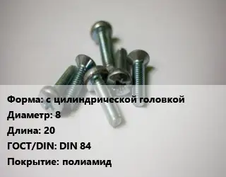 Винт с цилиндрической головкой 8х20 DIN 84 полиамид